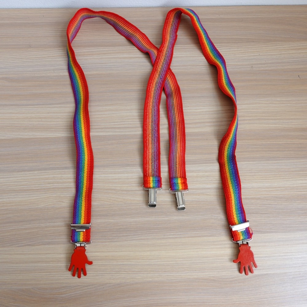 Suspender Rainbow Pride Clown Clip On X Back Adjustable Strap Stretch Adult